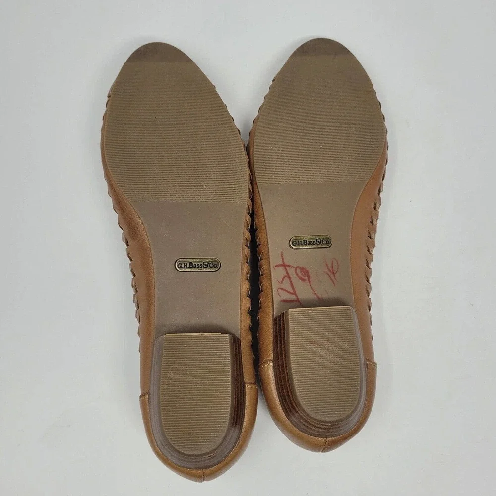 [SOLD]Bass Shoes Womens 11 Brown Leather Flats Woven Casual Hayden Fawn Loafer - Picture 6 of 10